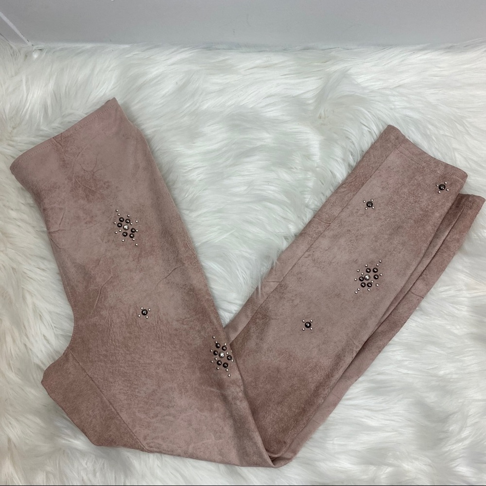 FREE PEOPLE Dusty Rose Vegan Suede Studded Pants - Picture 3 of 8